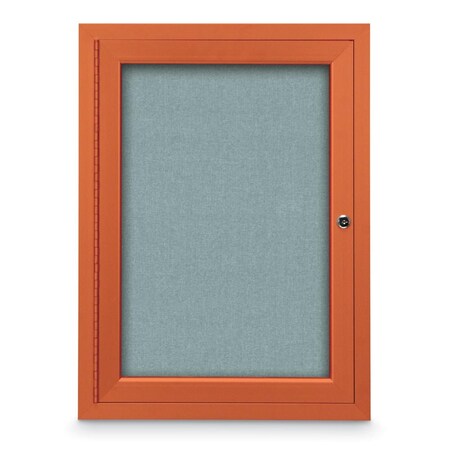 Slim Enclosed Corkboard, 11x13-1/2, Bronze Alum Frame/Ultramarine